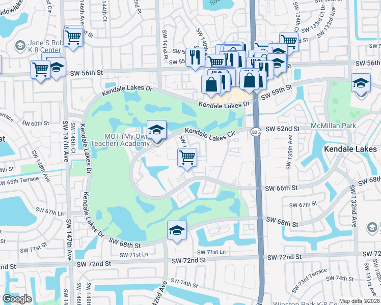 map of restaurants, bars, coffee shops, grocery stores, and more near 6288 Southwest 139th Avenue in Miami