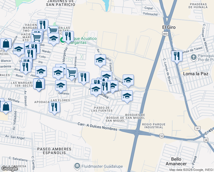 map of restaurants, bars, coffee shops, grocery stores, and more near in Ciudad Apodaca