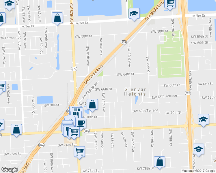 map of restaurants, bars, coffee shops, grocery stores, and more near 8335 Southwest 66th Street in Miami