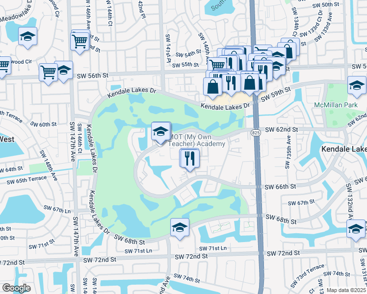 map of restaurants, bars, coffee shops, grocery stores, and more near 6212 Southwest 139th Court in Miami