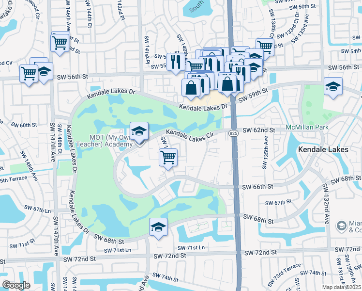 map of restaurants, bars, coffee shops, grocery stores, and more near 6321 Southwest 138th Path in Miami
