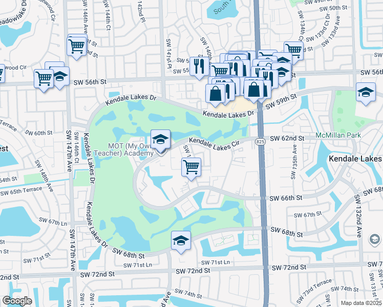 map of restaurants, bars, coffee shops, grocery stores, and more near 6288 Southwest 139th Avenue in Miami