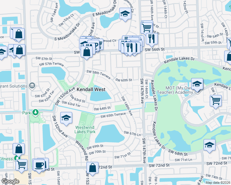 map of restaurants, bars, coffee shops, grocery stores, and more near 14861 Southwest 62nd Street in Miami