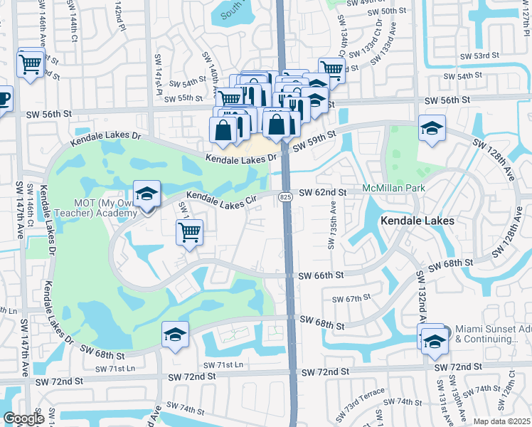 map of restaurants, bars, coffee shops, grocery stores, and more near 6231 Southwest 138th Court in Miami