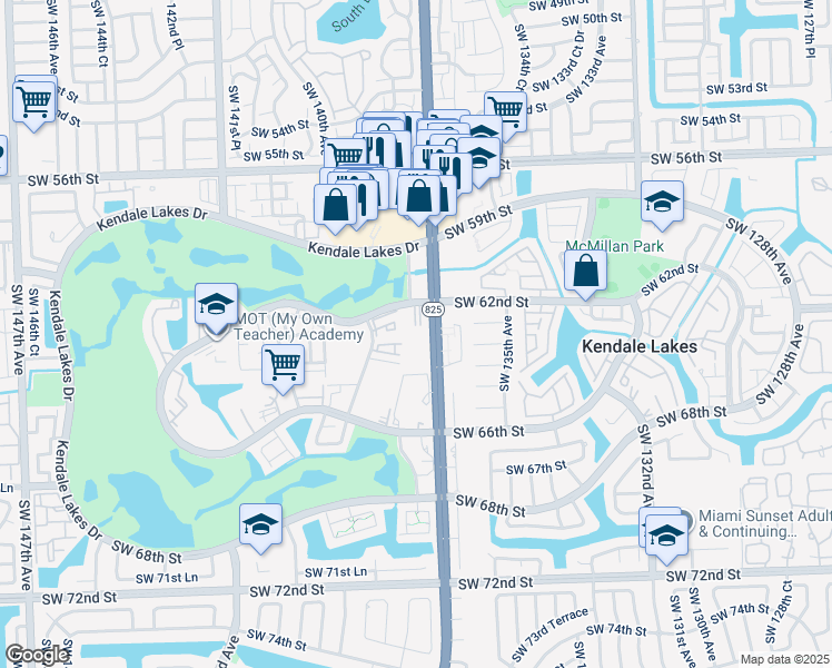 map of restaurants, bars, coffee shops, grocery stores, and more near 6256 Southwest 136th Court in Miami