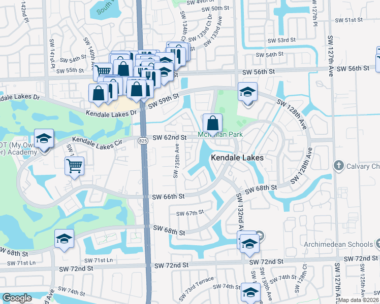 map of restaurants, bars, coffee shops, grocery stores, and more near 13420 Southwest 62nd Street in Miami