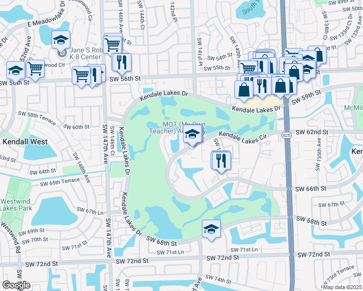 map of restaurants, bars, coffee shops, grocery stores, and more near 14277 Southwest 62nd Street in Miami