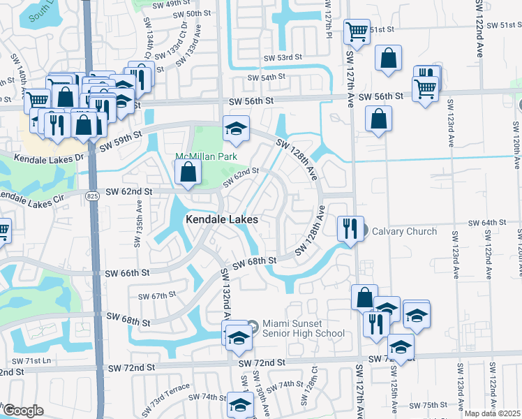 map of restaurants, bars, coffee shops, grocery stores, and more near 6270 Southwest 129th Place in Miami