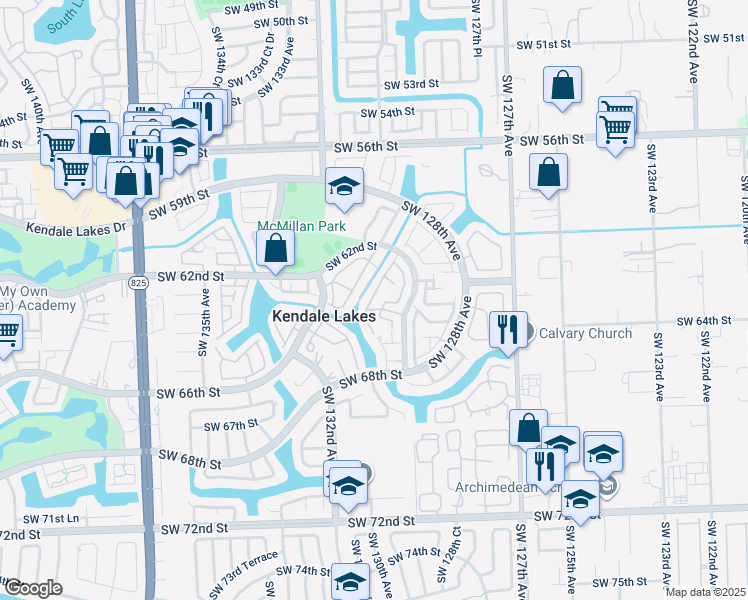 map of restaurants, bars, coffee shops, grocery stores, and more near 6270 Southwest 129th Place in Miami