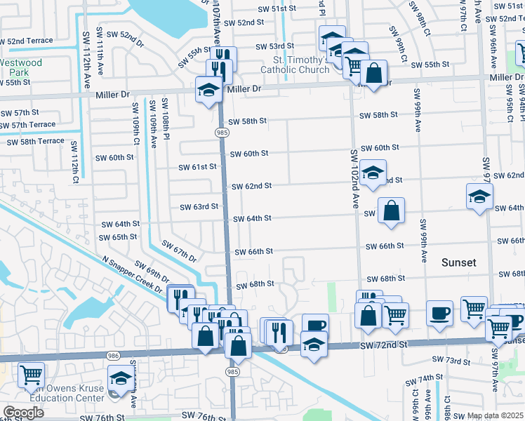 map of restaurants, bars, coffee shops, grocery stores, and more near 10461 Southwest 64th Street in Miami