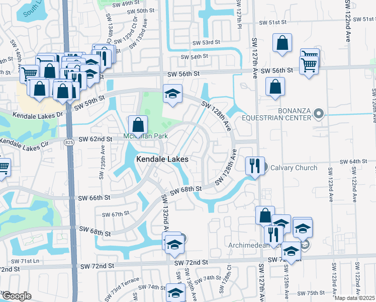 map of restaurants, bars, coffee shops, grocery stores, and more near 6270 Southwest 129th Place in Miami