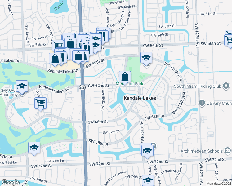 map of restaurants, bars, coffee shops, grocery stores, and more near 13420 Southwest 62nd Street in Miami