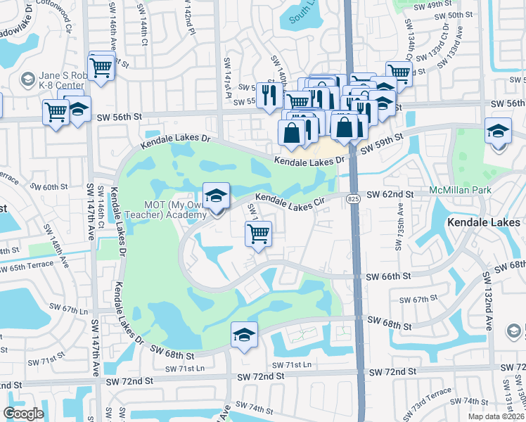 map of restaurants, bars, coffee shops, grocery stores, and more near 6288 Southwest 139th Avenue in Miami