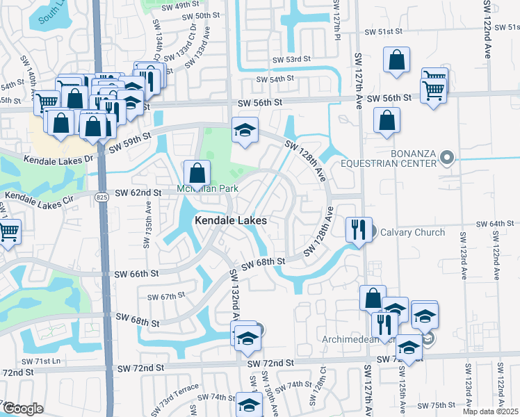 map of restaurants, bars, coffee shops, grocery stores, and more near 6270 Southwest 129th Place in Miami