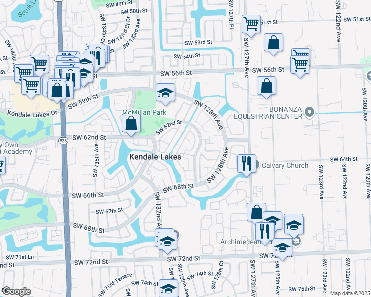 map of restaurants, bars, coffee shops, grocery stores, and more near 6270 Southwest 129th Place in Miami