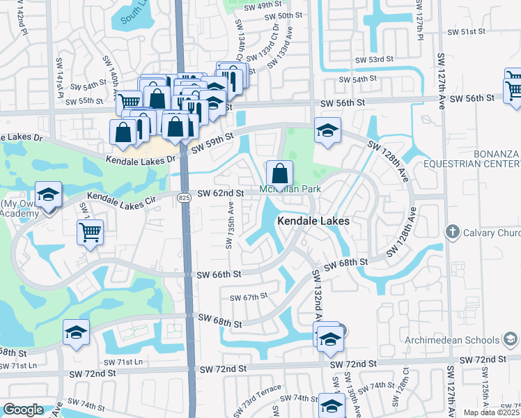 map of restaurants, bars, coffee shops, grocery stores, and more near 13420 Southwest 62nd Street in Miami