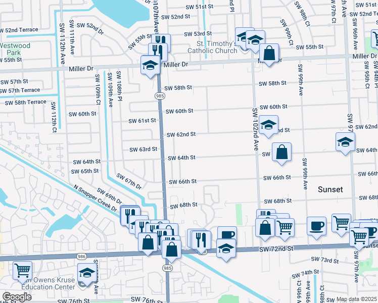 map of restaurants, bars, coffee shops, grocery stores, and more near 10461 Southwest 64th Street in Miami