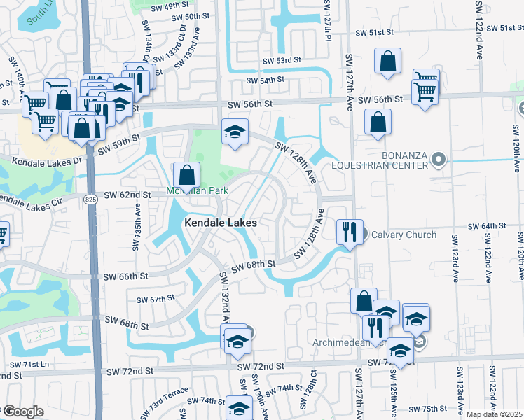 map of restaurants, bars, coffee shops, grocery stores, and more near 6270 Southwest 129th Place in Miami