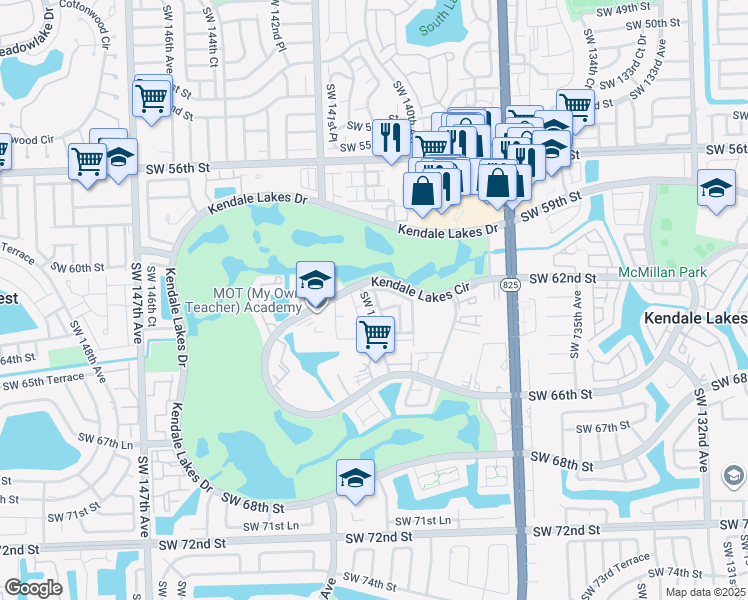 map of restaurants, bars, coffee shops, grocery stores, and more near 6288 Southwest 139th Avenue in Miami