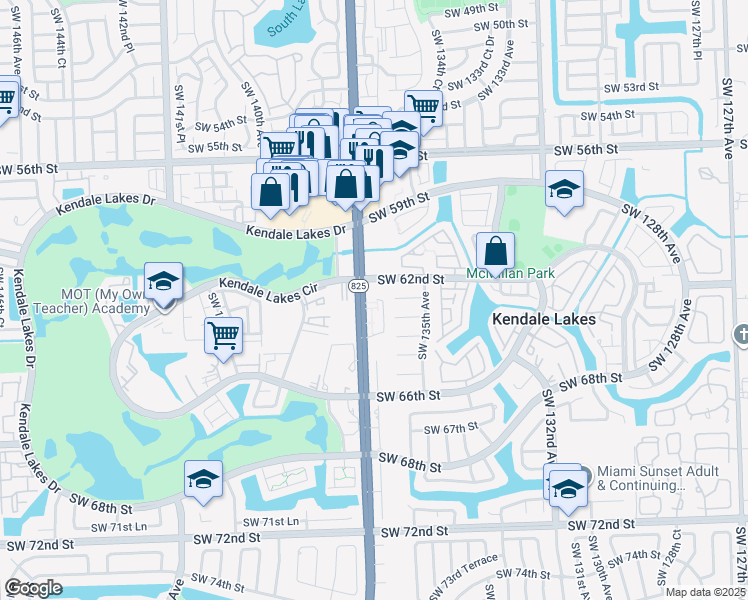 map of restaurants, bars, coffee shops, grocery stores, and more near 6256 Southwest 136th Court in Miami