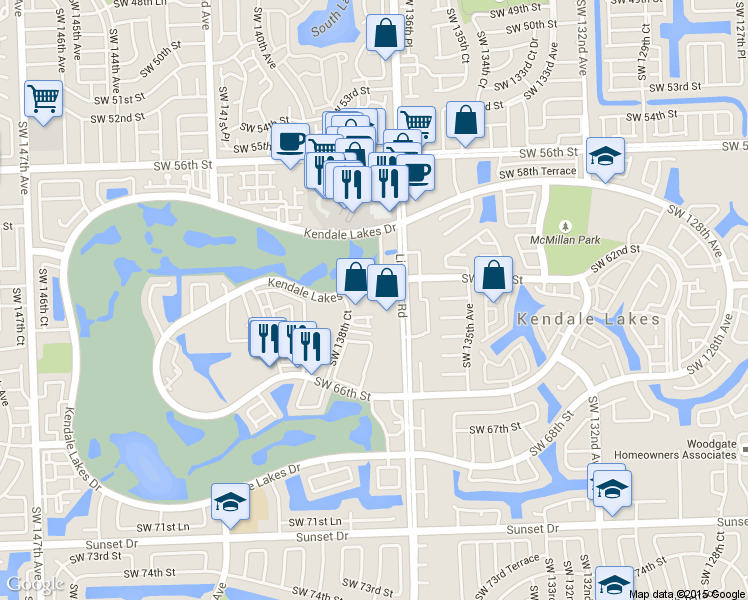 map of restaurants, bars, coffee shops, grocery stores, and more near 6231 Southwest 138th Court in Miami