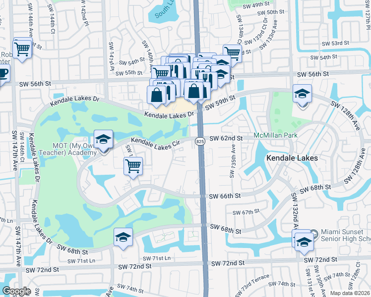 map of restaurants, bars, coffee shops, grocery stores, and more near 6231 Southwest 138th Court in Miami