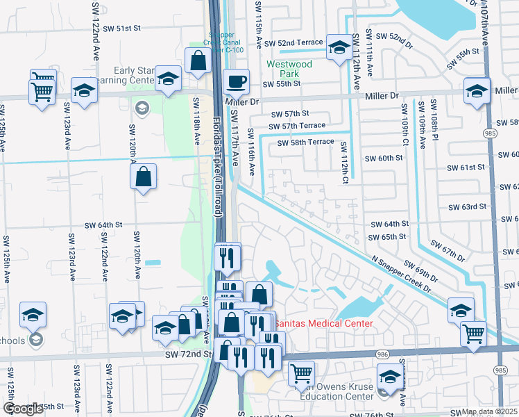 map of restaurants, bars, coffee shops, grocery stores, and more near 6231 Southwest 116th Place in Miami