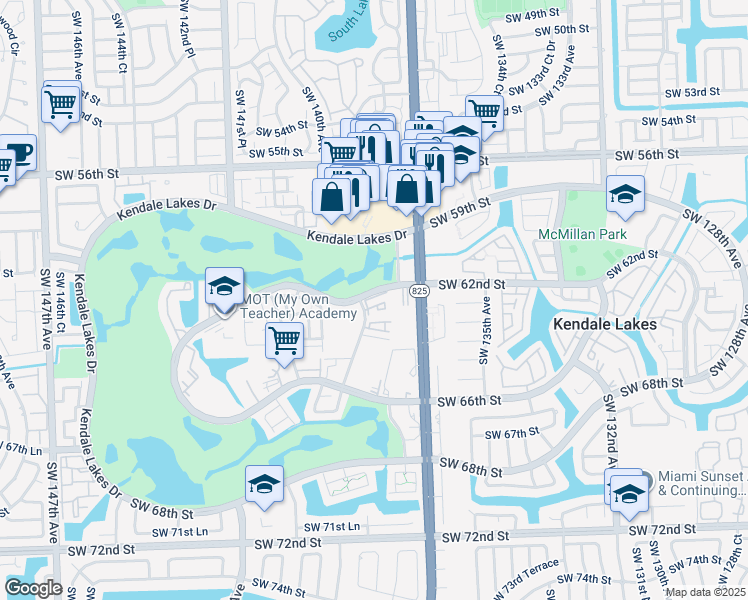 map of restaurants, bars, coffee shops, grocery stores, and more near 6231 Southwest 138th Court in Miami