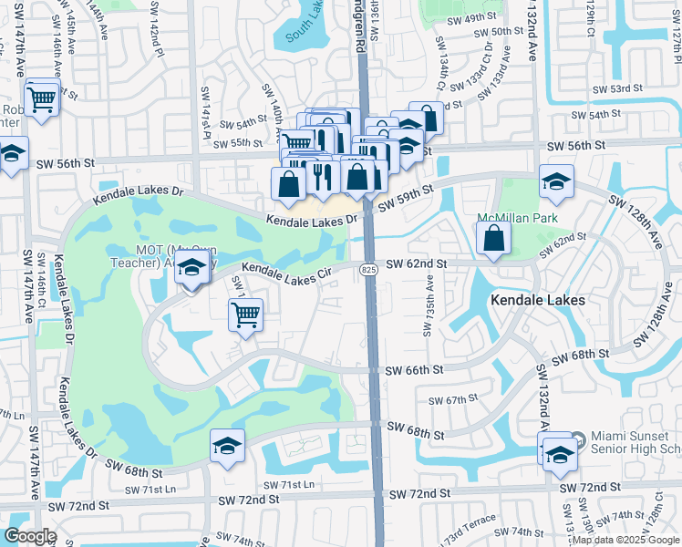 map of restaurants, bars, coffee shops, grocery stores, and more near 13813 Kendale Lakes Circle in Miami
