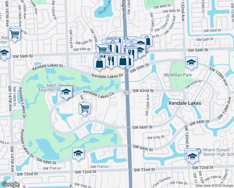 map of restaurants, bars, coffee shops, grocery stores, and more near 13813 Kendale Lakes Circle in Miami