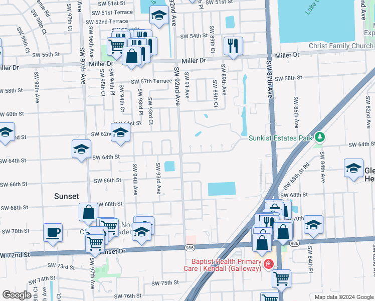 map of restaurants, bars, coffee shops, grocery stores, and more near 6330 Southwest 91 Avenue in Miami