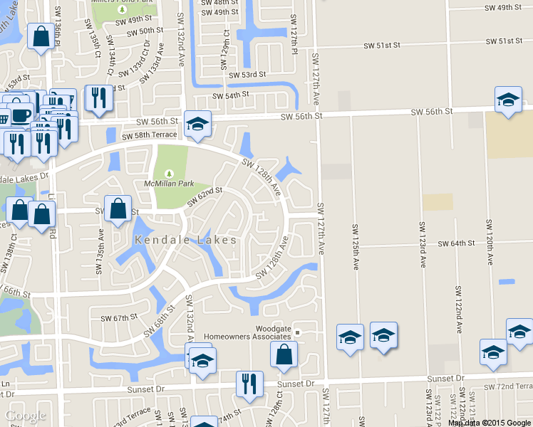 map of restaurants, bars, coffee shops, grocery stores, and more near 6101 Southwest 128th Court in Miami