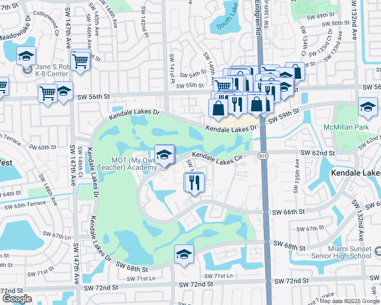 map of restaurants, bars, coffee shops, grocery stores, and more near 13905 Southwest 62nd Terrace in Miami