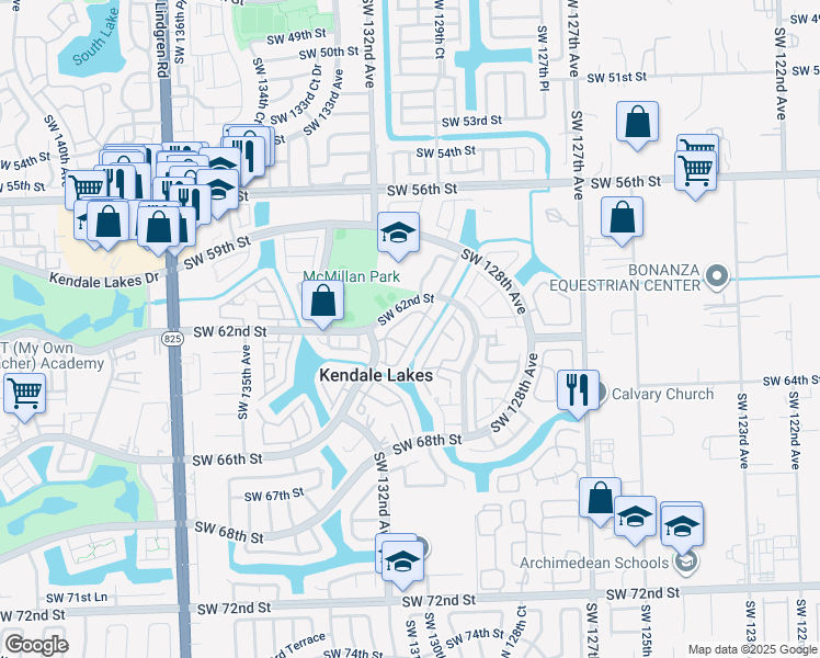 map of restaurants, bars, coffee shops, grocery stores, and more near 6217 Southwest 131st Place in Miami