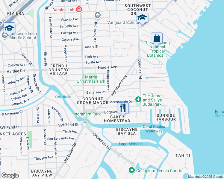 map of restaurants, bars, coffee shops, grocery stores, and more near 4260 Braganza Avenue in Miami