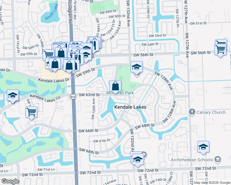 map of restaurants, bars, coffee shops, grocery stores, and more near 13306 Southwest 61st Terrace in Miami