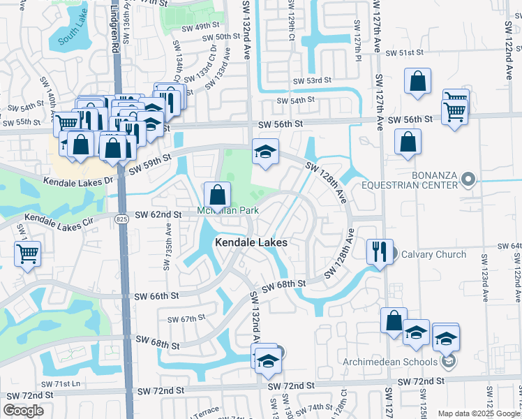 map of restaurants, bars, coffee shops, grocery stores, and more near 6228 Southwest 131st Place in Miami