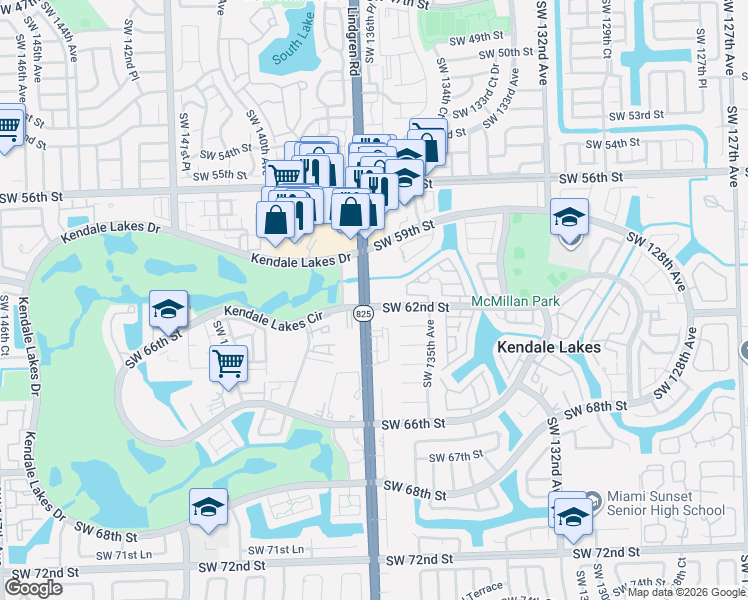 map of restaurants, bars, coffee shops, grocery stores, and more near 6112 Southwest 137th Avenue in Miami