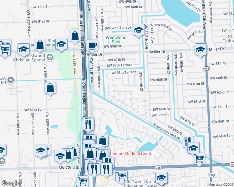 map of restaurants, bars, coffee shops, grocery stores, and more near 6112 SW 114th Ct in Miami