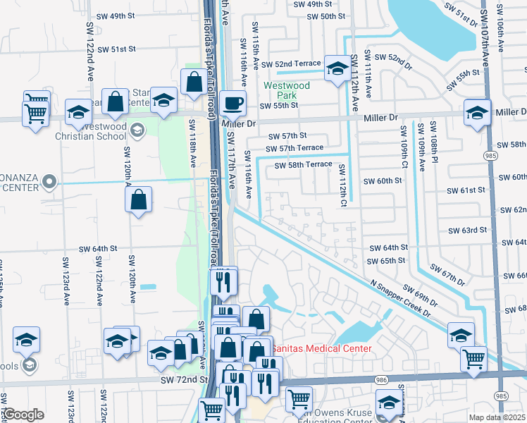 map of restaurants, bars, coffee shops, grocery stores, and more near 11522 Southwest 61st Terrace in Miami