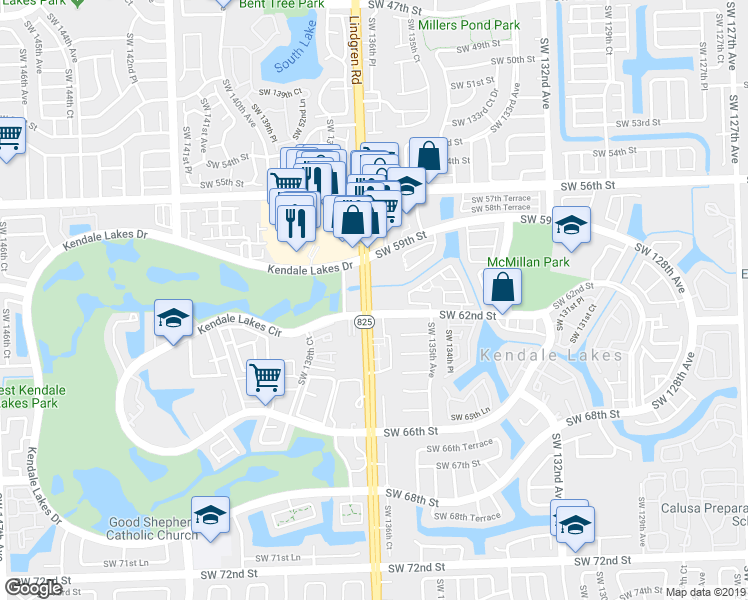 map of restaurants, bars, coffee shops, grocery stores, and more near 6112 Southwest 137th Avenue in Miami