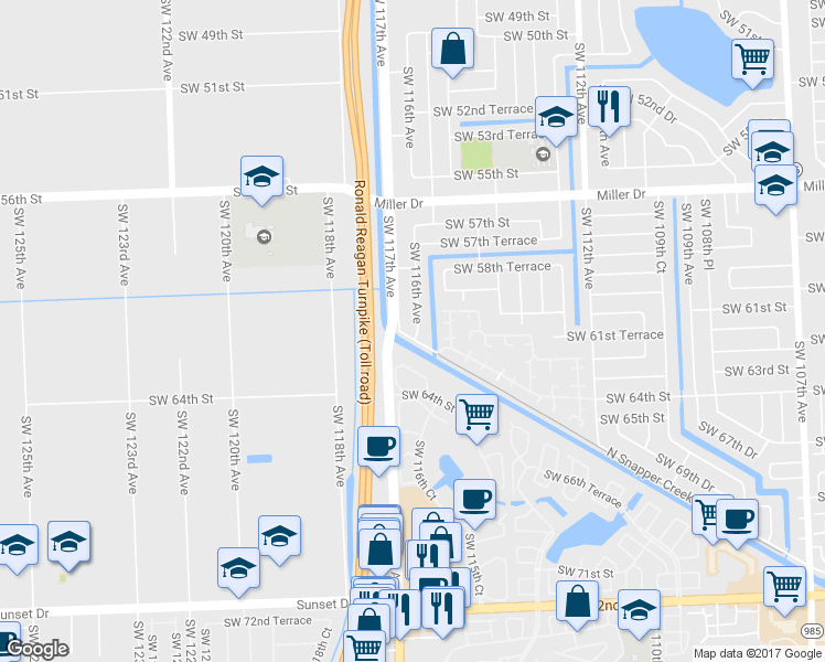 map of restaurants, bars, coffee shops, grocery stores, and more near 6040 Southwest 116th Avenue in Miami