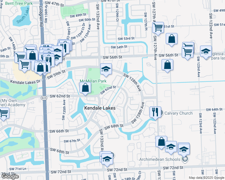 map of restaurants, bars, coffee shops, grocery stores, and more near 6100 Southwest 130th Avenue in Miami