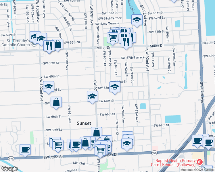 map of restaurants, bars, coffee shops, grocery stores, and more near 6041 Southwest 95th Court in Miami