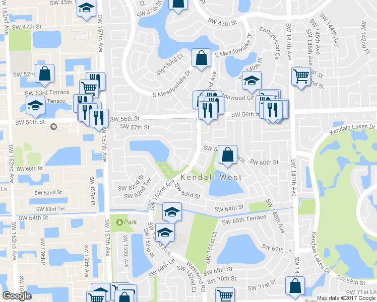 map of restaurants, bars, coffee shops, grocery stores, and more near 15238 Southwest 58th Terrace in Miami