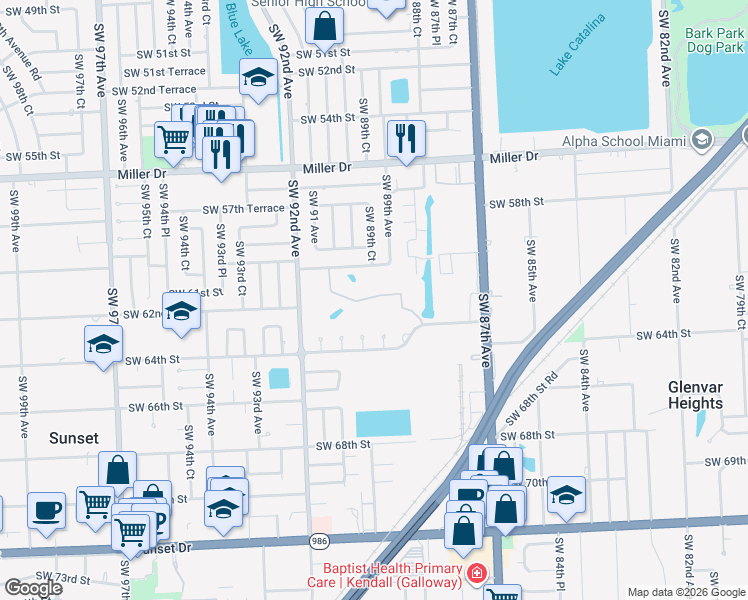 map of restaurants, bars, coffee shops, grocery stores, and more near 6101 Southwest 90th Court in Miami