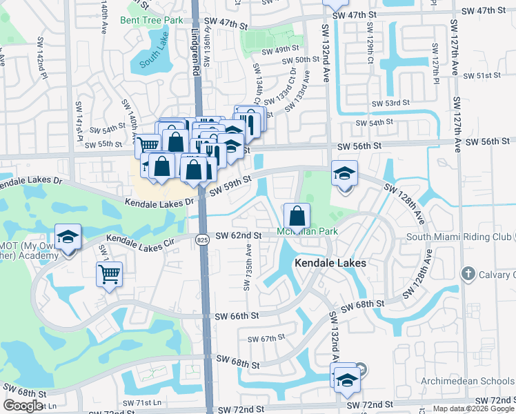 map of restaurants, bars, coffee shops, grocery stores, and more near 13561 Southwest 62nd Street in Miami
