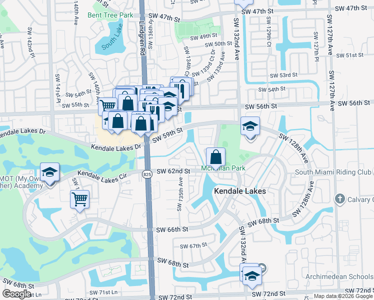 map of restaurants, bars, coffee shops, grocery stores, and more near 13561 Southwest 62nd Street in Miami