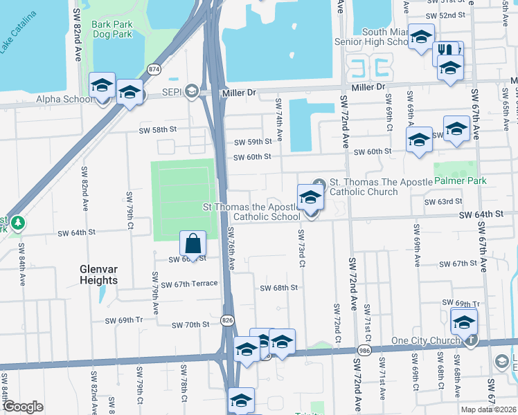 map of restaurants, bars, coffee shops, grocery stores, and more near 6301 SW 75th Ave in Miami
