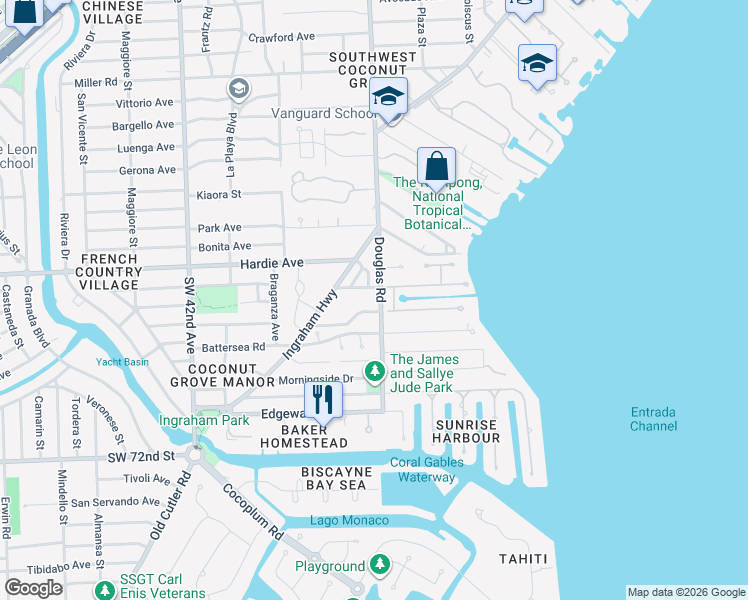 map of restaurants, bars, coffee shops, grocery stores, and more near 3714 Matheson Avenue in Miami